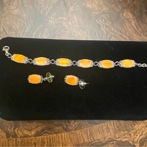 Elegant Orange Stone Bracelet and Earring Set